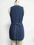 Daiiibabyyy  Summer Woman Denim Dress Cotton V Neck Jeans Dress High Waist Short Denim Dresses Mini Tie Back Jean Dress Front Buttons