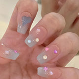 Daiiibabyyy 24Pcs Yellow French Fake Nails Long Coffin False Nails with Rhinestones Detachable Ballerina Full Cover Nail Tips Press on Nails