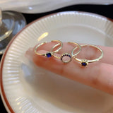 Daiiibabyyy  3pcs Set Personality Fashion Blue Geometric Crystal Rings for Women Vintage Luxury Stainless Steel Finger Jewelry