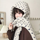 Daiiibabyyy  Korean Love Love Plush Hat Scarf One Polka Dot Retro Ins Merad Style Lamb's Wool Hat Winter Thickened Windproof Warm Neck