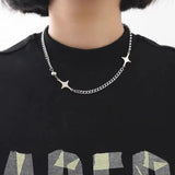 Daiiibabyyy  Punk Metal Star Flower Pendant Necklaces For Women Exaggerated Large Starfish Necklaces Bag Hanging Decoration Keychain