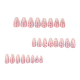 Daiiibabyyy  24pcs Pink Almond Sweet Fake Nails 3D Transparent Bowknots Love Heart Decor Press On Nails Shiny Cat's Eye Gradient False Nail