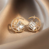 Daiiibabyyy  Women Star & Moon Crystal Earrings Elegant Light Luxury Exquisite Shiny Zircon Ear Studs Golden Fashion Jewelry Gifts