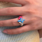 Daiiibabyyy  Boho Cute Romantic Macaron Color Love Heart Enamel Opening Rings for Women Charm Trendy Personality Y2K Finger Jewelry Girl Gift