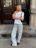 Daiiibabyyy  Women's Solid One Shoulder Asymmetric Blouse Elegant Ruched Bust Minimalist Sleeve Tops Lady Fashion Date Night T-shirt
