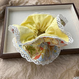 Daiiibabyyy  1 Pcs Ladies' Hair Scrunchies Oil Painting Floral Lace Border Korean Sweet Artistic Elastic Hair Bands Elegant Hair Accessories