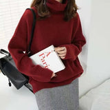 Daiiibabyyy  Fashion Simple Solid Turtleneck Long Sleeve Sweater Women European Loose Drop Shoulder Pullover Fall Winter Warm Basic Tops