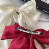 Daiiibabyyy Elegant Bow Ribbon Hair Clip Fashion Simple Solid Satin Spring Clip Hair Pin Retro Headband with Clips Girls Hair Accessories