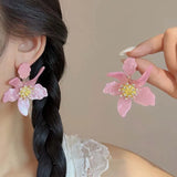 Daiiibabyyy  Exaggerated Large Acrylic Flower Pendant Earrings for Women Vintage Crystal Petal Temperament Earrings Jewelry Daily Wear