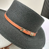 DAIIIBABYYY  -  Women's Panama Hat Flat Brim Bowknot Straw Cap Summer Beach Sun Hat Simple Casual Female Lady Brand Girls