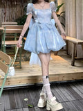 Daiiibabyyy  Bow trailing on the run Princess skirt French dress Women's spring and summer adult dress Waist short skirt