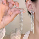 Daiiibabyyy  New Rhinestone Tassel Chain Earrings for Women Bling Luxury Zircon Long Drop Earring for Elegent Banquet Jewelry Daily Wear