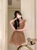 Daiiibabyyy Elegant Vintage Sleeveless Dress Women Even Party Formal Dress Korean Fashion Chic Summer Causal Y2k Mini Dress Office Lady