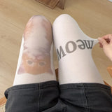 Cute Cat Pattern JK Pantyhose Sweet Punk White Tights High Stretchy Cotton Stocking for Cool Girl Cosplay Harajuku Japanese Sock