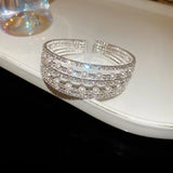 Daiiibabyyy  Diamond-inlaid Pearl Multi-layer Open Bangles  for Women European American Exquisite Temperament Bracelet Light Luxury Jewelry