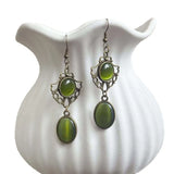 Daiiibabyyy  Retro Victorian Era Hollow-out Lace Green Opal Dangle Earrings for Women Goth Halloween Party Pagan Witchcraft Jewelry Accessory