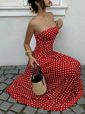 Daiiibabyyy  Elegant strapless waist cinching slimming dress with polka dot sexy off shoulder spring/summer new A-line skirt