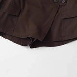 Daiiibabyyy  Women's Workwear Skirt-pants Dark Brown Wrap Design Cargo Skort With Pockets For Women High Waist Summer Shorts Elegant 56S3