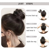 Daiiibabyyy  Synthetic Chignon Wig Hair Bun Extensions Retractable Bun Hairpiece Straight Donut Chignon Updo Hair for Women All Occasions Use