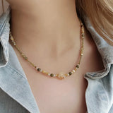 Daiiibabyyy  New Fashion Mix Color Natural Stone Crystal Glass Beads Beaded Necklace for Women 18K Gold Plated Stainless Steel Chokers
