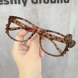 Y2K Vintage Leopard Cat Glasses Bowknot Costumes Cosplay No Lenses Eyeglasses Sweet Girls Cartoon Big Eyewear Fashion Glasses