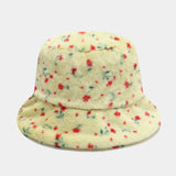 Daiiibabyyy  Women Autumn Winter Printed Plush Bucket Hat Vintage Floral Print Fluffy Hat Korean Warm Fisherman Hats
