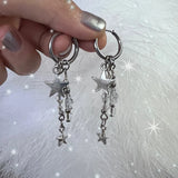 Daiiibabyyy  Y2K Irregular Pentagonal Star Earrings Beaded Tassel Design Adjustable Earrings Sweet Trend Earrings Buckle Women Party Jewelry
