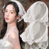 Daiiibabyyy  Lace Flower Elegant Lace Women Flower White Pink Sweet Triangle Scarf Thin Breathable Ribbon Artistic Style Travel Photo Decora
