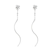 Daiiibabyyy Silver Color Line Earrings for Women Girl Gift Gardenia Flower Long Wave Korean INS Fashion Crystal Jewelry Wholesale