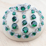 Daiiibabyyy Bridal Silver 925  Jewelry Sets Round Green Zircon Bracelets Earrings Rings Pendant Wedding Necklace Set For Women