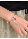 Daiiibabyyy  Funny Transparent Glass Beads Red Enamel Strawberry Simulation Fruit Flower Pendant Charm Bracelets for Women Accessories