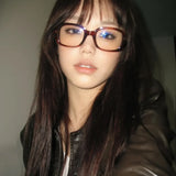 Daiiibabyyy  Retro Square Oval Frame Anti Blue Light Glasses Red Thick Frame Plain Eyes Glasses Korean Fashion Female Eye Protection Eyewear