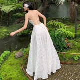 DAIIIBABYYY  -  Women Sexy Off Shoulder Backless Lace-up Elegant Party Dresses Summer Sleeveless Slim Solid Fairy Holiday Beach Maxi Dress Robe