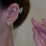 Daiiibabyyy  Fashion Butterfly Zircon Ear Cuff Color Tassel Clip Earrings for Women Korean Copper Earring Without Piercing Jewelry Gifts