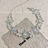Daiiibabyyy  Cool Sweet Pearl Beads Choker Hollow Wide Pearl Metal Necklace Temperament Jewelry Accessory Women Collarbone Chain Party