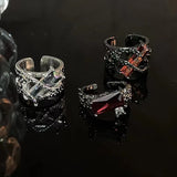 DAIIIBABYYY  -  Gothic Zircon Open Adjustable Ring for Women Vintage Hollow Geometry Square Thorn Dark Finger Y2K Accessories Fashion Jewelry