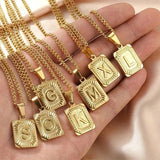 Daiiibabyyy Initial Pendant Necklace for Women Simple Stainless Steel Cuba Link Charm Letter Square Necklace Men Jewelry Couple Gift