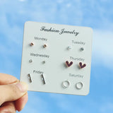 DAIIIBABYYY  -   2024 Creative Week Stud Earrings Set for Women Heart Pearl Rhinestone Earring Korean Fashion Party Jewelry Wholesale