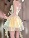 DAIIIBABYYY  -  Japan Woman's Sexy Dress Yellow Square Collar Sleeveless Backless Summer Dresses Woman Trendy 2024 New