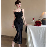 DAIIIBABYYY  -  White Lace Jacquard Chic Ruffled Casual Long Dress Women Elegant Beach Style Sling Dress Summer Korean Fashion Party Dress