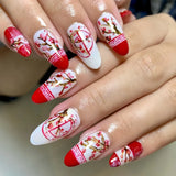 Daiiibabyyy  The Year Of The Loong Series Almond Fake Nails Wearable Manicure Full Cover Press on Nails Pointed Head 3D Long Fake Nails Girl