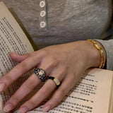 Daiiibabyyy  New Vintage Wide Sided Geometric Crystal Opening Rings for Women Luxury Shiny Contrasting Index Finger Rings Jewelry Gifts