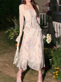 Daiiibabyyy  Gentle Wind Floral Print ter Dr Women's Waist Cinching High Quali Long Skirt Korean Sle Commute A-Line Summer Dr