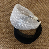 Daiiibabyyy  1PCKorean Temperament Lace Mesh Polka Dot Headband,Wide Edge Comfortable Hair Hoop, Soft Non Slip Broken Hair Cover Forest Style