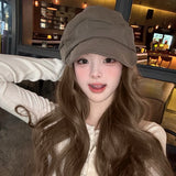 Daiiibabyyy  Japanese Octagonal Hat Women Summer Retro Pleated Solid Beret Travel Shade Light and Breathable Newsboy Hat