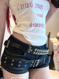 Daiiibabyyy  Rivet Personalized Denim Shorts Streetwear Moto Y2K Goth Safari Style Slim Pantalones Bodycon Spice Girls Hot Sell Pants