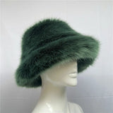 Daiiibabyyy  y2k Fluffy Faux Fur Bucket Hat Women Rabbit Fur Warm Thick Plush Winter Hat Lady Luxury Fashion Furry Panama Fisherman Cap