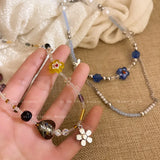 Korean Fashion Resin Flower Heart Necklace For Women Sweet Cute Rhinestone Irregular Geometrics Choker Chain Casual Jewelry Gift