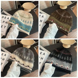 Daiiibabyyy  Casual Ethnic Style Fair Isle Style Knitted Hat Windproof Warm Winter Pullover Hat Coldproof Retro Beanies Hat Winter