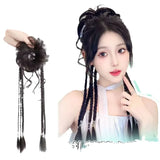 DAIIIBABYYY  -  Women's Natural Flower Bud Hair Bun Fake Braid Dragon Beard Half up Braided Punch Style Synthetic Fiber Tail Asian Hair Extensio